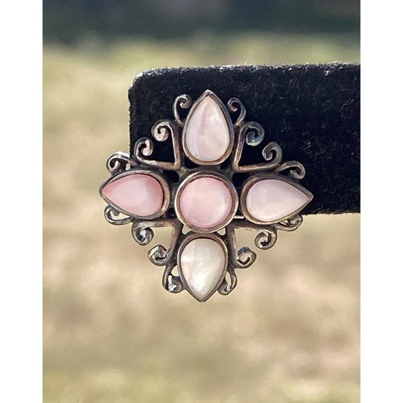 925 CFG Sterling Silver Earrings Oxidized Cross Flower 5.05g - Picture 10 of 11